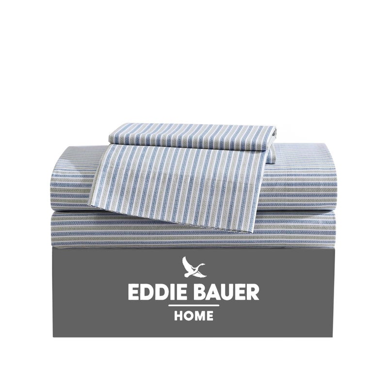 Eddie Bauer Eddie Bauer - Twin Sheets  Cotton Percale Bedding Set  Crisp & Cool Home Decor (Ticking Stripe Navy/Green  Twin)  - Image 1