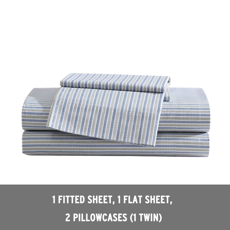 Eddie Bauer Eddie Bauer - Twin Sheets  Cotton Percale Bedding Set  Crisp & Cool Home Decor (Ticking Stripe Navy/Green  Twin)  - Image 2