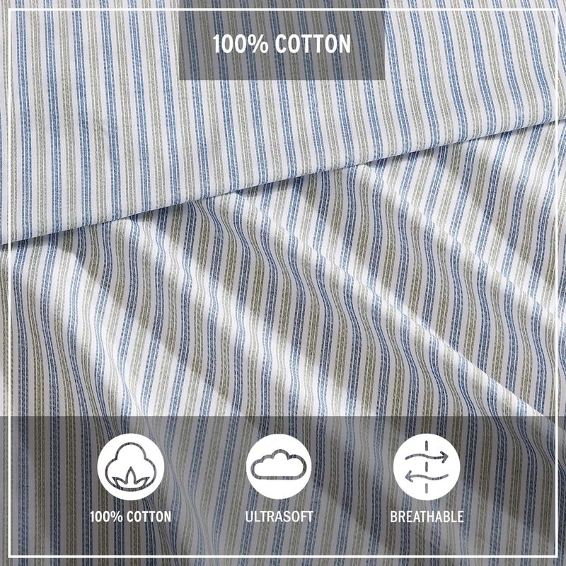 Eddie Bauer Eddie Bauer - Twin Sheets  Cotton Percale Bedding Set  Crisp & Cool Home Decor (Ticking Stripe Navy/Green  Twin)  - Image 5