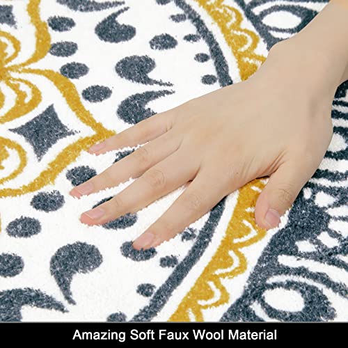 HEBE سجادة هابي القابلة للغسل على شكل دائري 4 قدم غير قابلة للانزلاق سجادات دائرية عتيقة لغرفة النوم سجادة جانبية ناعمة غير متساقطة لغرفة المعيشة غرفة الطعام الحمام سكن الجامعة - Image 2