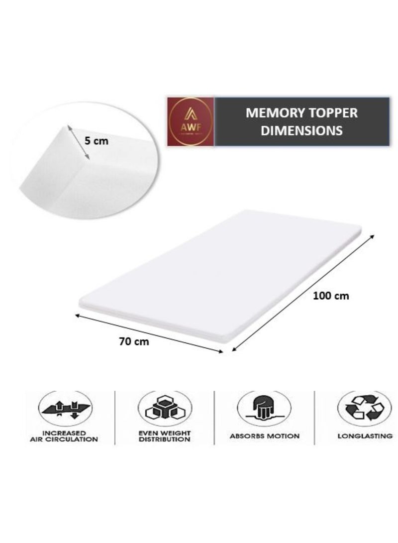 AL WADI FURNITURE AWF AL WADI FURNITURE 5cm Thick Luxury Soft Ventilated Visco Memory Foam Toddler/Crib/Baby Bed Mattress Topper, with Removable Belgium Jacquard Cotton Non-Slip Cover, Max Back Support - 70W x 100L cm  - Image 2