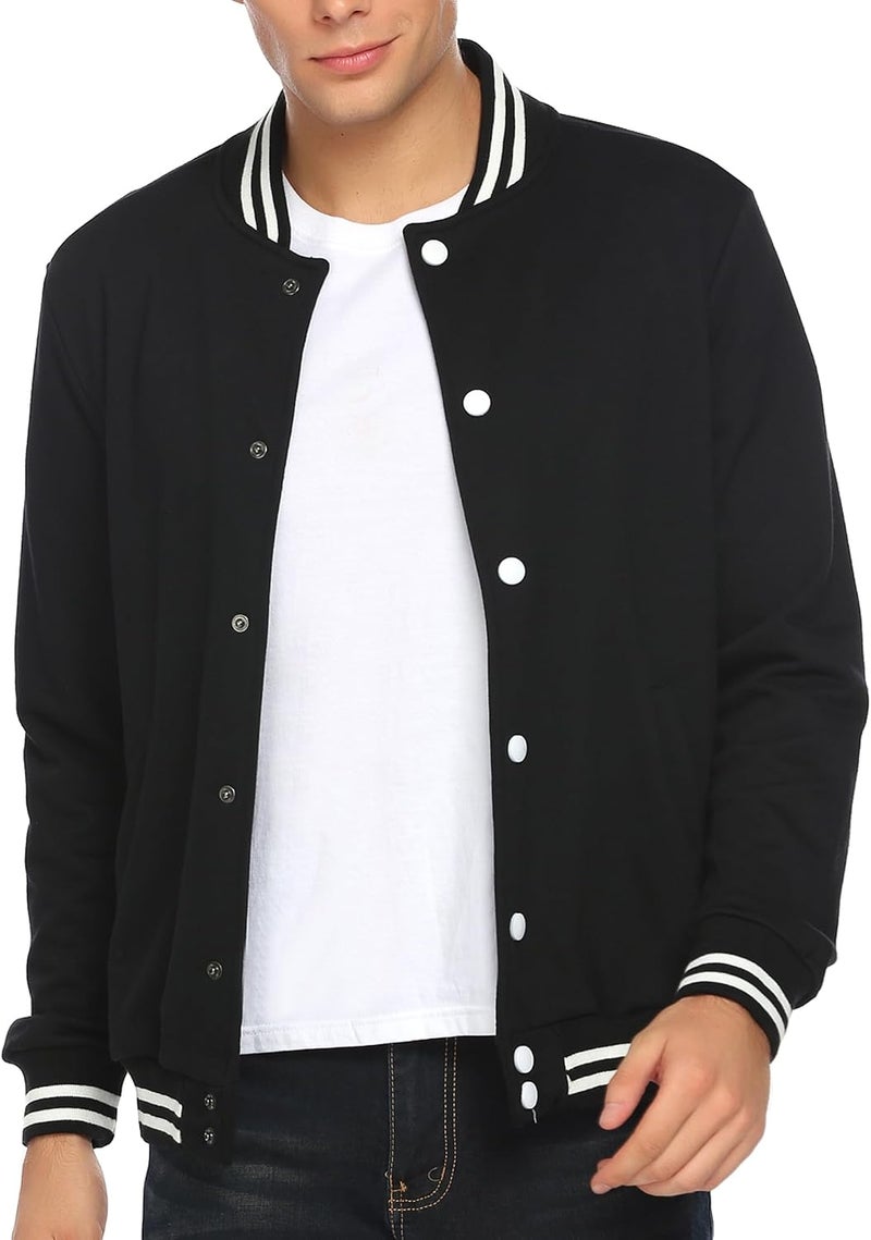 COOFANDY Men's Fashion Varsity Jacket - Slim Fit Cotton Bomber Jacket in Pitch-black - Image 1
