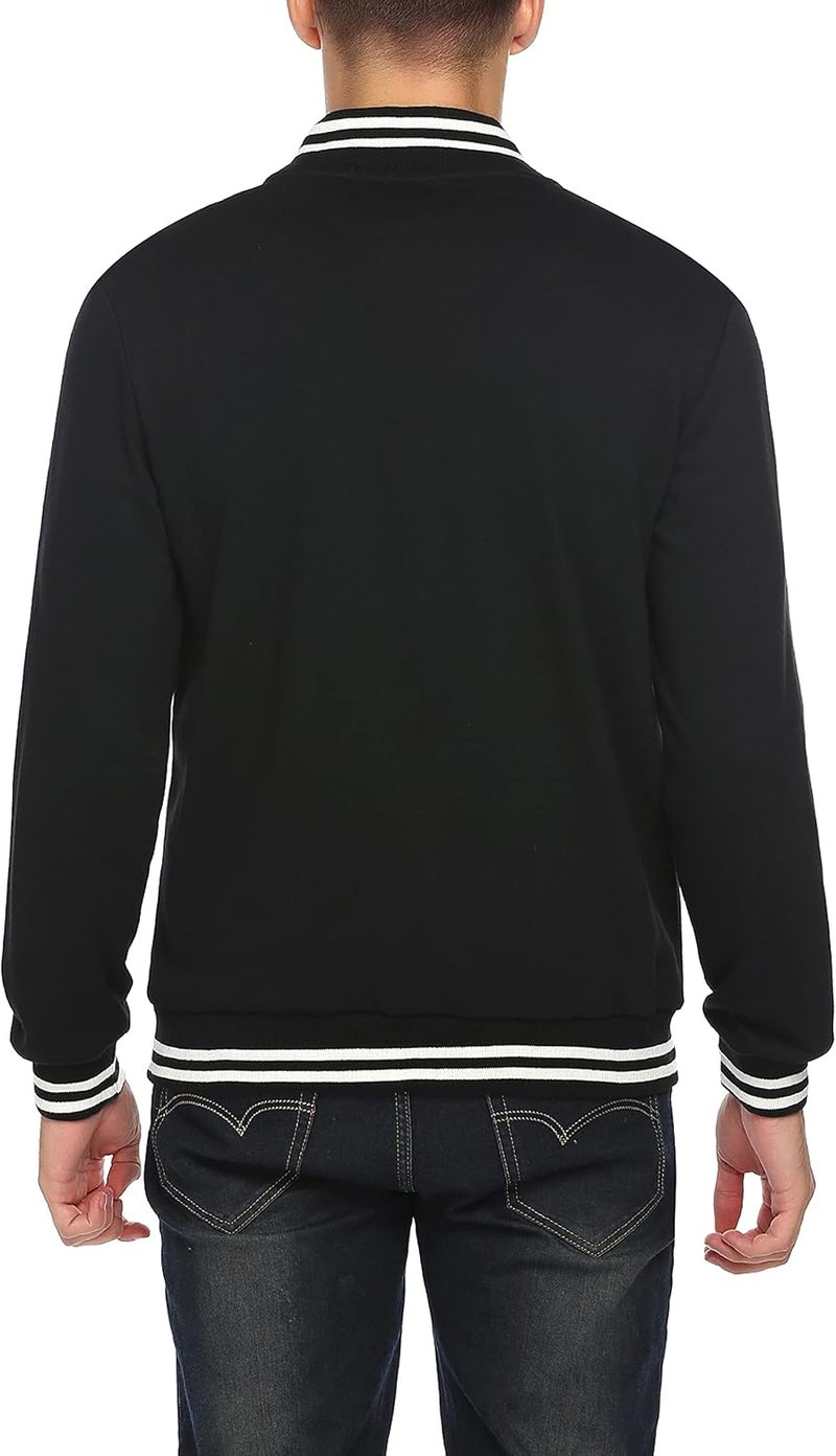 COOFANDY Men's Fashion Varsity Jacket - Slim Fit Cotton Bomber Jacket in Pitch-black - Image 2