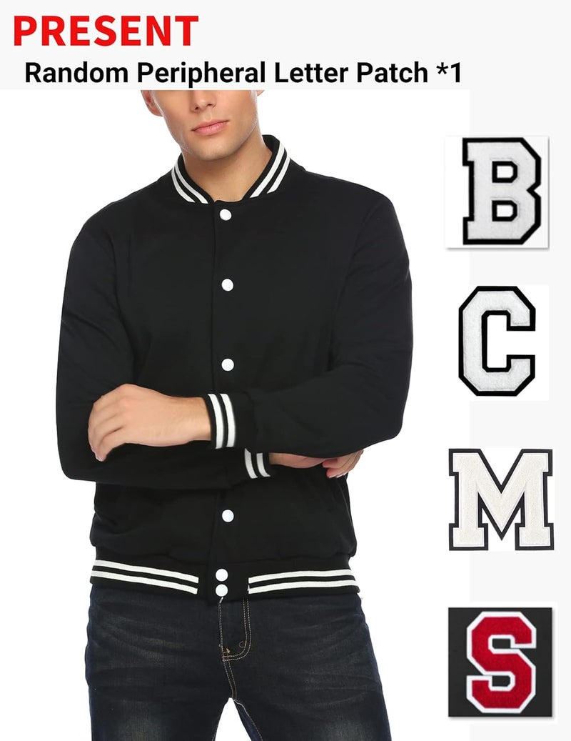 COOFANDY Men's Fashion Varsity Jacket - Slim Fit Cotton Bomber Jacket in Pitch-black - Image 4