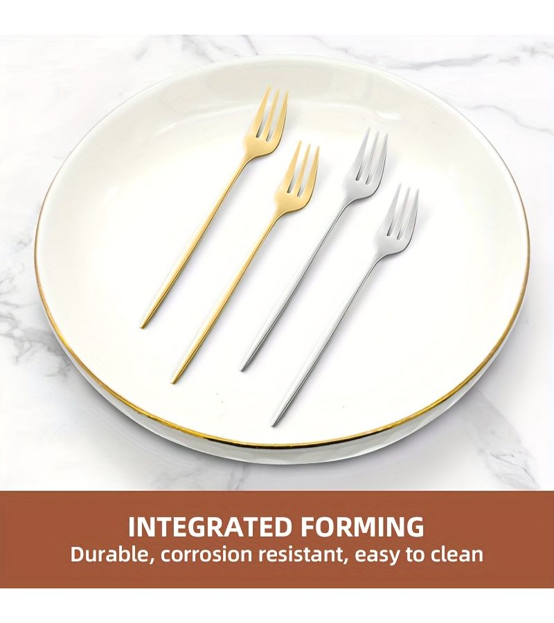 12pcs Silvery Stainless Steel Small Fruit Forks Western Tableware Set - Image 1