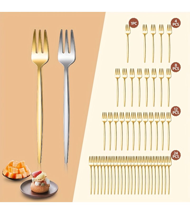 12pcs Silvery Stainless Steel Small Fruit Forks Western Tableware Set - Image 4