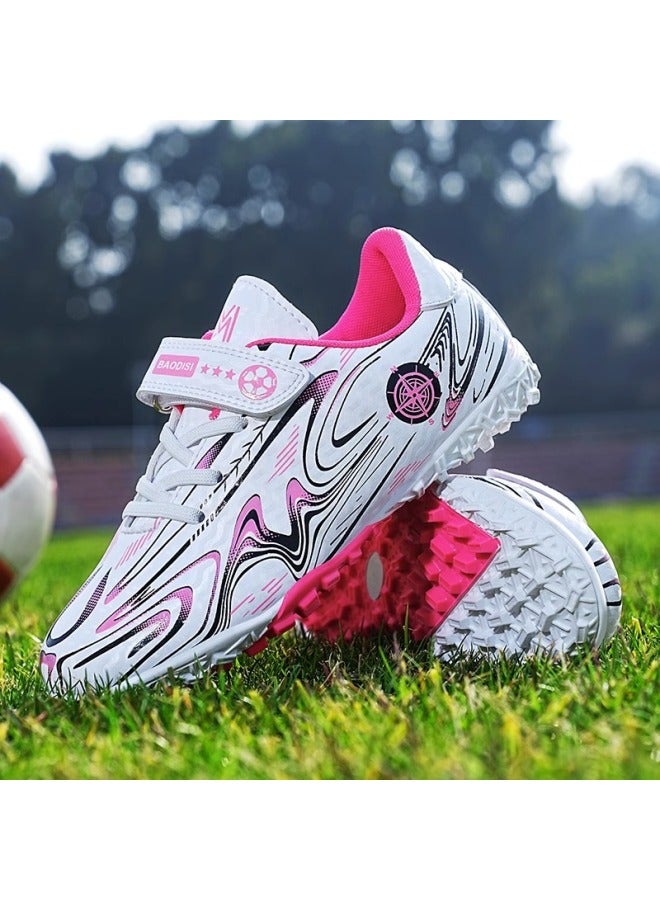 Messi Children's Football Shoes Crushed Nails Sneaker Velcro Pupil Training Shoes Boys Long Nails White Powder M630-1