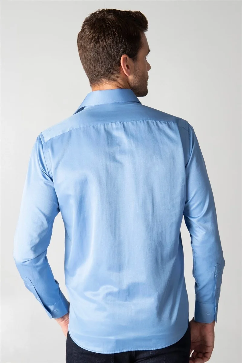 Tudors Classic Fit Long Sleeve Cotton Plain Men's Blue Shirt
