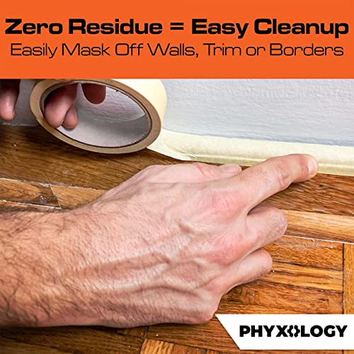 PHYXOLOGY SUPPLY No-Residue 1 in, 60 Yd Masking Tape 1 Pk. Easy-Tear Pro-Grade Removable Painters Tape Great for Home Office or Commercial Contractor Use. Clean, Drip-Free Painting with Durable Wide Crepe Paper Rolls - Image 4