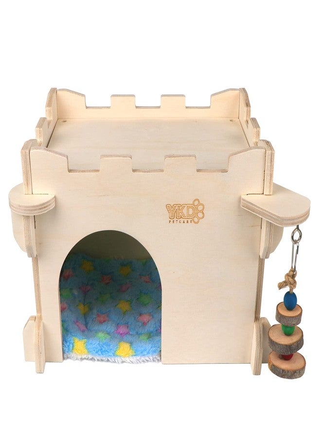 YKD Large Guinea Pig Castle, Natural Wood Rabbit House with Ladder and Hay Feeder, Small Animal Hideout for Rabbit Guinea Pig Hedgehog Chinchilla - Image 4