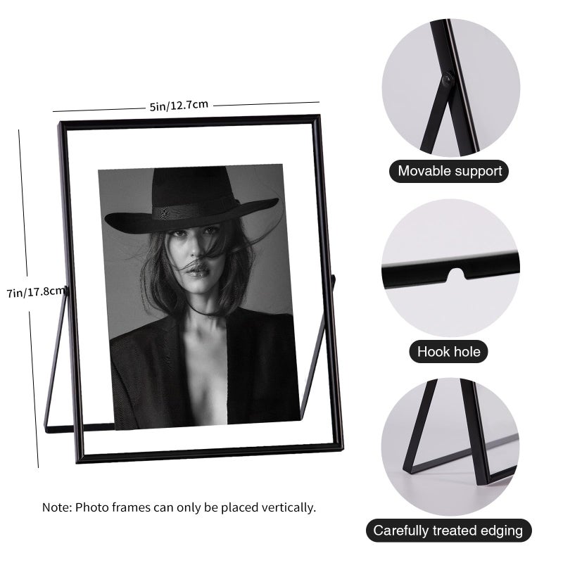 IZIDDO Black Floating Frame, 5"x7" Metal Frame For Picture 4x6,3.5x5, 2x3 Wall Mount or Tabletop Shelf Photo Frames, Double Sided Acrylic Display Picture Frame for Wedding,Office Decor - Image 5