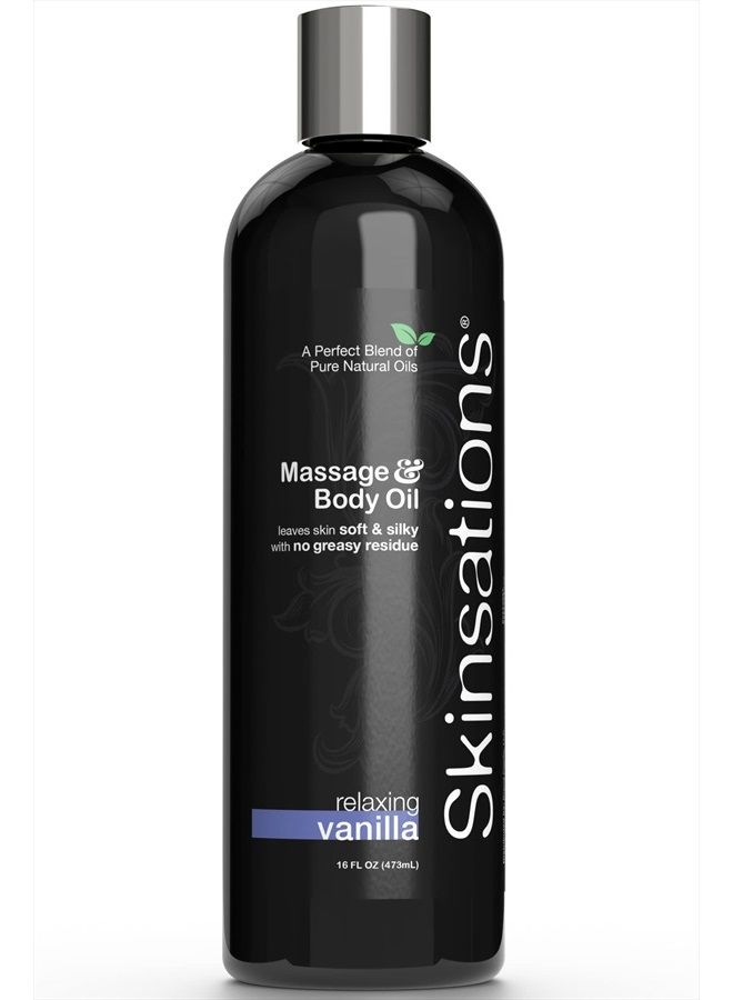 Skinsations زيت تدليك الجسم - فانيليا 16 أونصة | مزيج صالح للأكل من زيت اللوز الحلو، زيت جوز الهند المFractionated، زيت بذور العنب، زيت الجوجوبا مع رائحة فانيليا جذابة، هدية زيت الجسم له ولها - Image 1