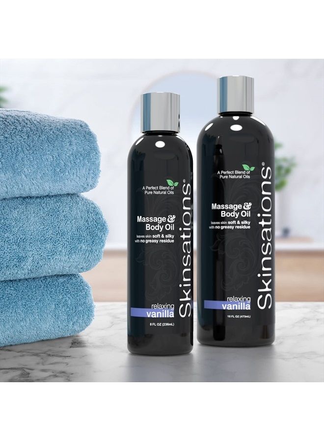 Skinsations زيت تدليك الجسم - فانيليا 16 أونصة | مزيج صالح للأكل من زيت اللوز الحلو، زيت جوز الهند المFractionated، زيت بذور العنب، زيت الجوجوبا مع رائحة فانيليا جذابة، هدية زيت الجسم له ولها - Image 3