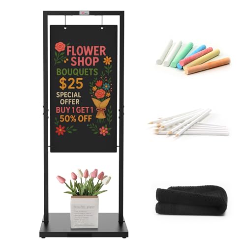 TOWON 20x47 Weatherproof Chalkboard DoubleSided IndoorOutdoor Swinging Board HeavyDuty Sandwich Board with Metal Hooks Parallel Bar Frame for Cafes Sidewalk Display Florist Wedding Events - Image 1