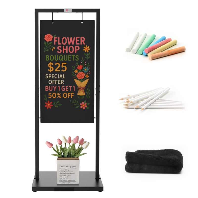 TOWON 20x47 Weatherproof Chalkboard DoubleSided IndoorOutdoor Swinging Board HeavyDuty Sandwich Board with Metal Hooks Parallel Bar Frame for Cafes Sidewalk Display Florist Wedding Events - Image 2