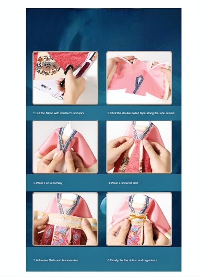 general China Hanfu Dress-up Doll Clothing Designer Handmade DIY Material Kit Birthday Gift for Girls Hanfu Design - Purple Chinese Traditional Formal Clothing Toy Educational Cuteness Trendy New Fashion Popular Beautiful Festival Children's Character Creative Classical Traditional - Orange (can make 1 set of skirt) - Image 4