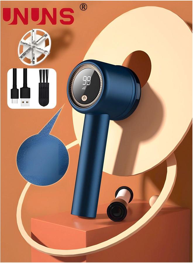 UNUNS Fabric Shaver,Rechargeable Lint Remover With 1 Brush And 3 Replaceable Cutter Heads,Intelligent Digital Display Lints Shaver,Built-in Trap,For Clothes Blue - Image 1