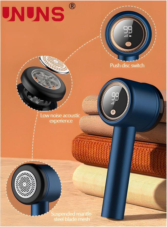 UNUNS Fabric Shaver,Rechargeable Lint Remover With 1 Brush And 3 Replaceable Cutter Heads,Intelligent Digital Display Lints Shaver,Built-in Trap,For Clothes Blue - Image 2