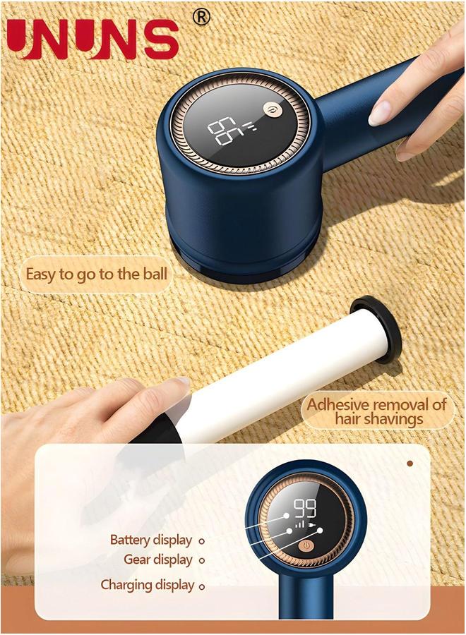 UNUNS Fabric Shaver,Rechargeable Lint Remover With 1 Brush And 3 Replaceable Cutter Heads,Intelligent Digital Display Lints Shaver,Built-in Trap,For Clothes Blue - Image 3