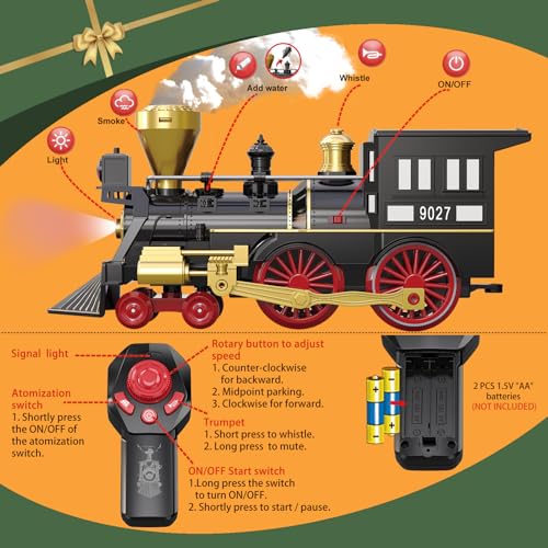 BUBUQE Train Set for Kids Remote Control Train Toys wSteam Locomotive Fuel Tank Car  Luxury Tracks Electric Trains wRealistic SmokeSounds  Lights Christmas Birthday Gift for Boys Girls 3 4 5 6 7 - Image 5