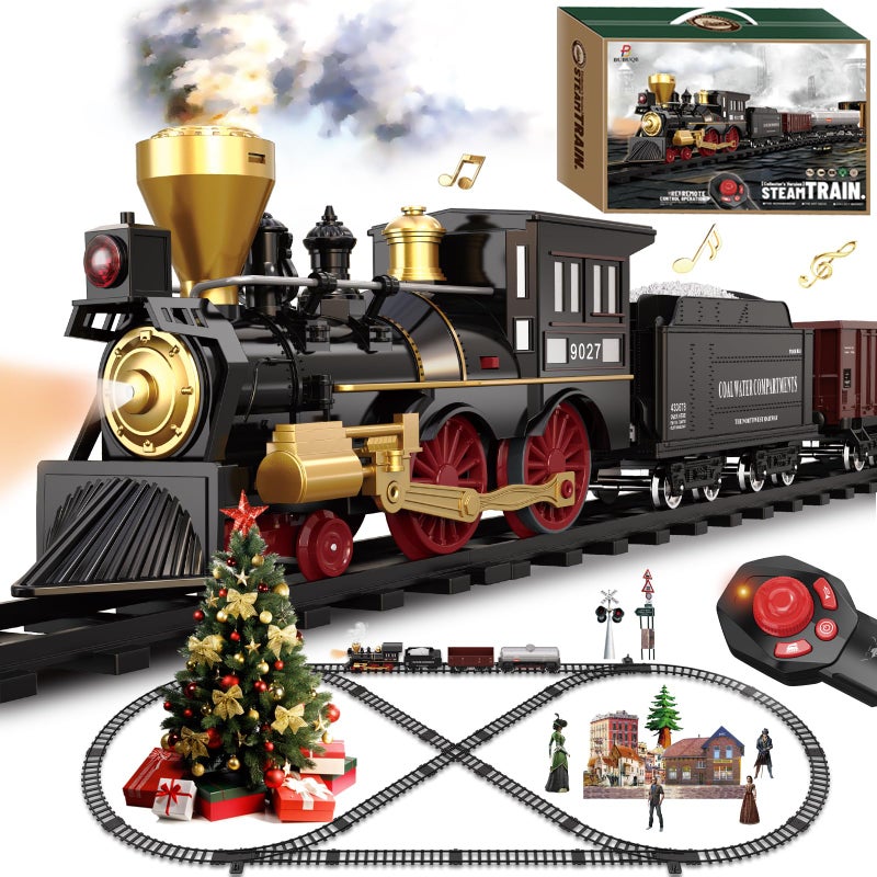 BUBUQE Train Set for Kids Remote Control Train Toys wSteam Locomotive Fuel Tank Car  Luxury Tracks Electric Trains wRealistic SmokeSounds  Lights Christmas Birthday Gift for Boys Girls 3 4 5 6 7 - Image 3