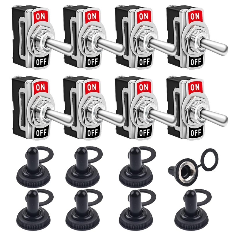 COROTC 8 Pack Toggle Switches, 2 Pin 20A 125V AC/ 15A 250V AC ON Off Switch, SPST Car Rocker Switches with Boot Cap Cover, 12V Heavy Duty Waterproof Toggle Switch - Image 1