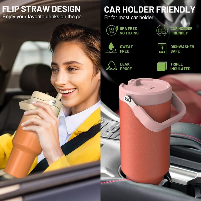 Cafezi 40 oz Tumbler with Handle and Straw, Vacuum Insulated Tumblers with Flip Straw and Top Handle, Reusable Insulated Cup for Home, Outdoors, Leakproof, Fits in Cup Holder, Cold for 30 Hours - Image 3