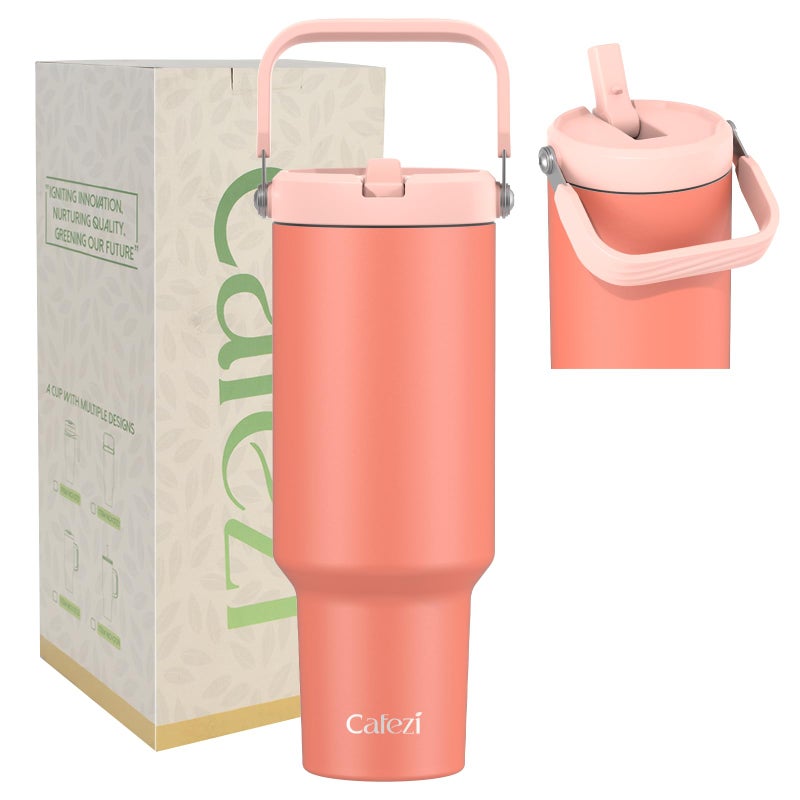 Cafezi 40 oz Tumbler with Handle and Straw, Vacuum Insulated Tumblers with Flip Straw and Top Handle, Reusable Insulated Cup for Home, Outdoors, Leakproof, Fits in Cup Holder, Cold for 30 Hours - Image 1