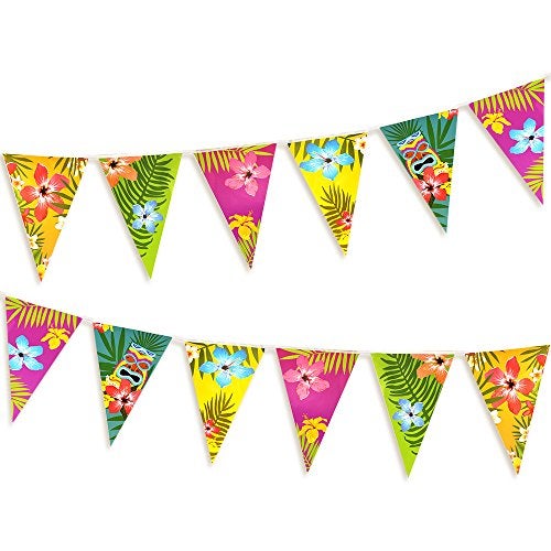FEPITO 2 Pack Hawaiian Bunting Banners Luau Tropical Bunting 6 Meters for Summer Luau Tiki Beach Party Decorations - Image 1