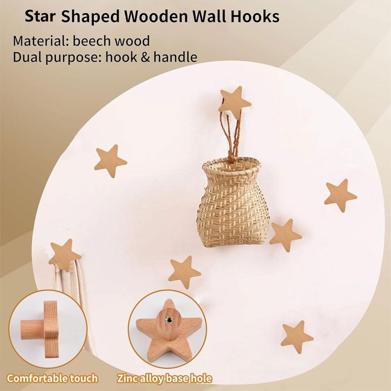 6 قطع مقابض خشبية على شكل نجمة بفتحة واحدة من خشب الزان - مقابض خزائن وأدراج مع براغي وأنبوب تمدد - Image 3
