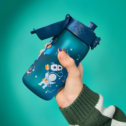 ION8 Small Water Bottle, 350 ml/12 oz, Leak Proof, Easy to Open, Secure Lock, Dishwasher Safe, BPA Free, Carry Handle, Flip Cover, Easy Clean, Odor Free, Carbon Neutral, Deep Teal, Space Travel Design - Image 3