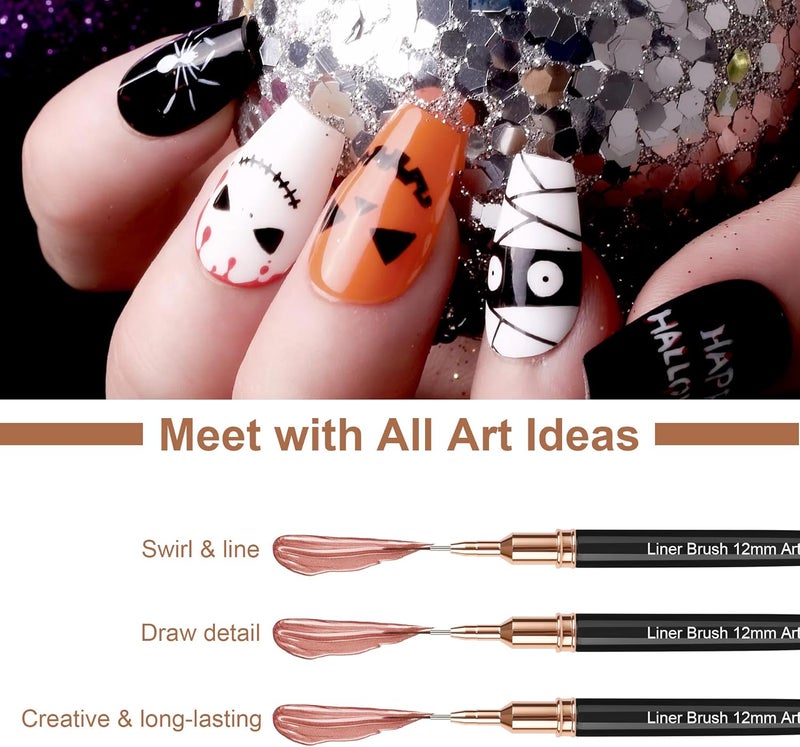 Artdone Nail Art Pens, Liner Brushes Set, 5PCS Black Color Nail Tools For Long Lines, Thin Details, Fine Drawing, Liner Brush UV Gel Polish Painting Nail Design Sizes 5/8/12/20/25mm - Image 5