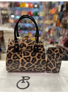 Tekno Trust Beige Scholar Leopard Pattern Patent Leather Bag and Wallet Set Basic One Size Faux Leather 2-Piece Casual/Daily Geom 