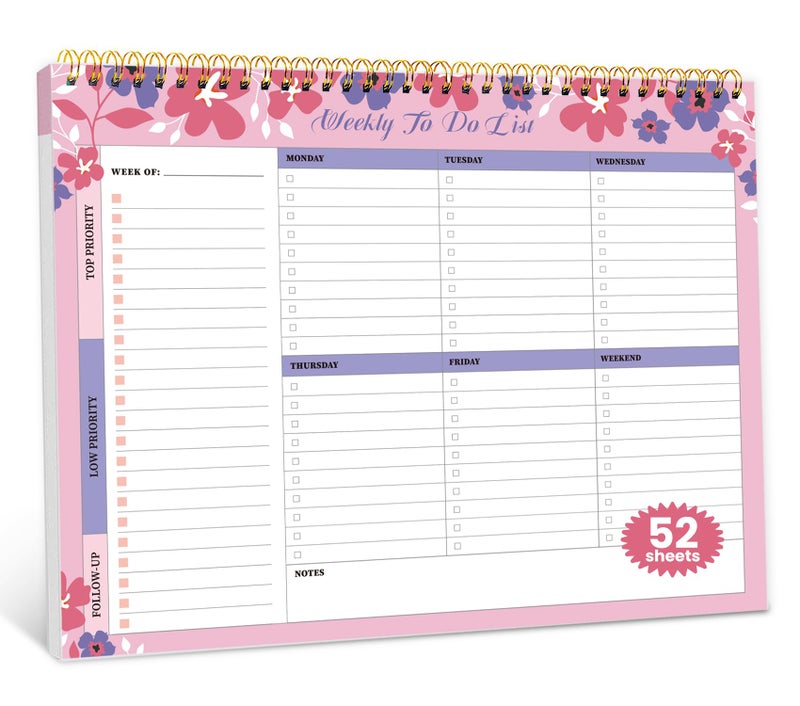 ZOTIA Weekly To Do List Notepad with 52 Undated Sheets（8.5"×11"）- Undated Weekly Planner Notepad for Office Desk Accessories and Supplies - Petal Pink - Image 1