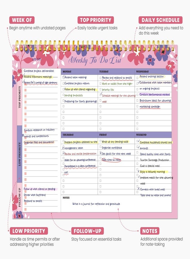 ZOTIA Weekly To Do List Notepad with 52 Undated Sheets（8.5"×11"）- Undated Weekly Planner Notepad for Office Desk Accessories and Supplies - Petal Pink - Image 2