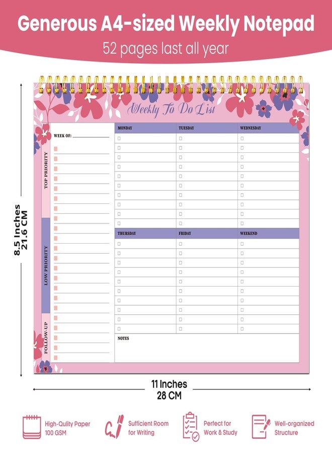 ZOTIA Weekly To Do List Notepad with 52 Undated Sheets（8.5"×11"）- Undated Weekly Planner Notepad for Office Desk Accessories and Supplies - Petal Pink - Image 3