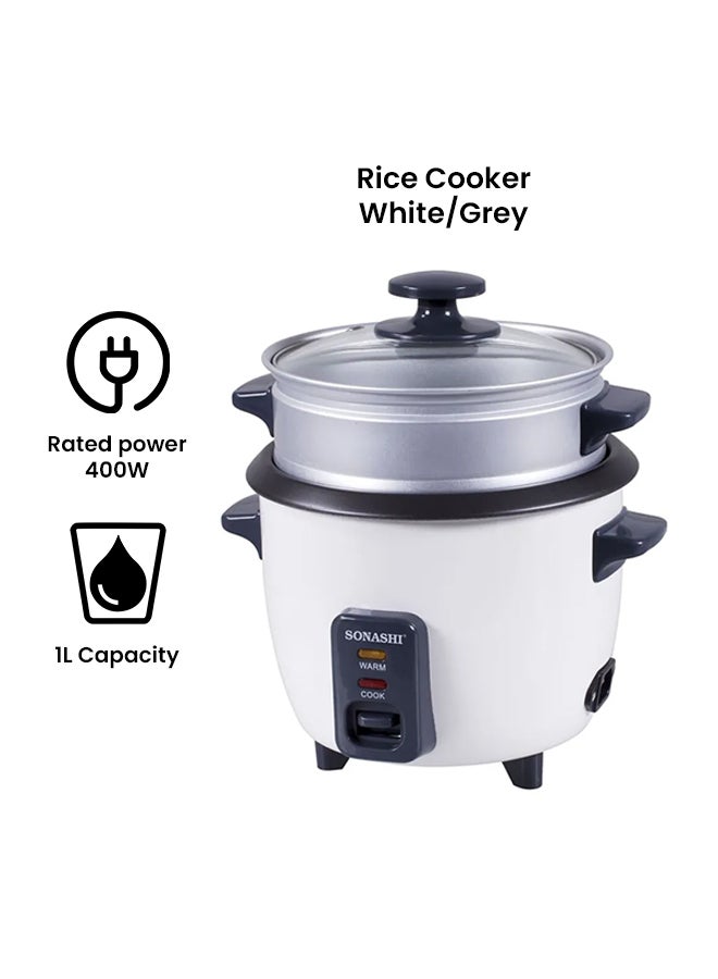 SONASHI 1.0L Rice Cooker with Steamer - Metal Housing with Tempered Glass Lid | Non-Stick Coating & Automatic Shut Off | Featured with Cool Touch Body and Keep Warm Function 1 L 400 W SRC-310 White/Grey - Image 2