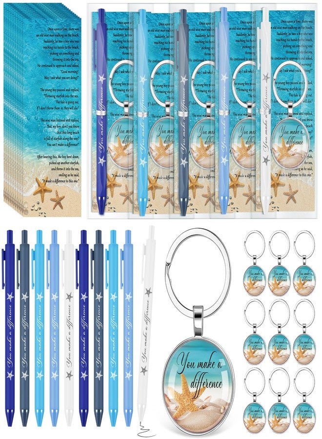Sayglossy Employee Appreciation Gifts Bulk Starfish Story Keychains You Make a Difference Ballpoint Pens with Motivational Card for Office Social Coworker Teacher Volunteer Nurse Gifts Bulk(10 Sets) - Image 1