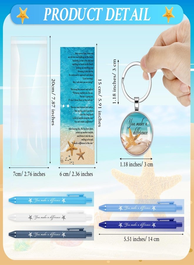 Sayglossy Employee Appreciation Gifts Bulk Starfish Story Keychains You Make a Difference Ballpoint Pens with Motivational Card for Office Social Coworker Teacher Volunteer Nurse Gifts Bulk(10 Sets) - Image 2