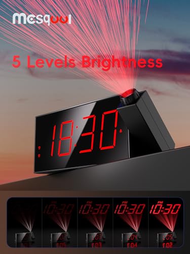 Mesqool Projection Alarm Clock, Digital Clock with 180° Rotatable Projector, 5-Level Brightness Dimmer, Clear LED Display, USB Charger, Progressive Volume, 9mins Snooze,12/24H, for Bedroom - Image 5