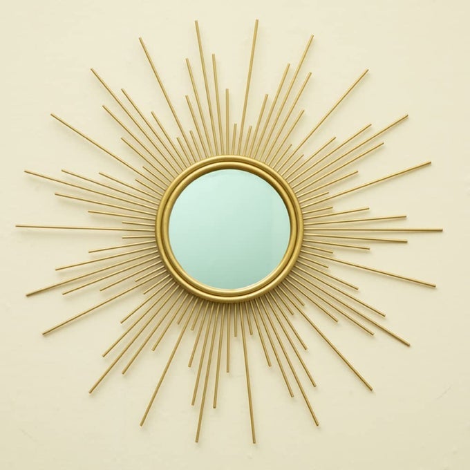 SUNBURST MIRROR 24 BOHO MIRROR GOLD SUN DECORATIVE MIRRORS FOR WALL DECOR SMALL MID CENTURY MODERN SMALL LIVING ROOM