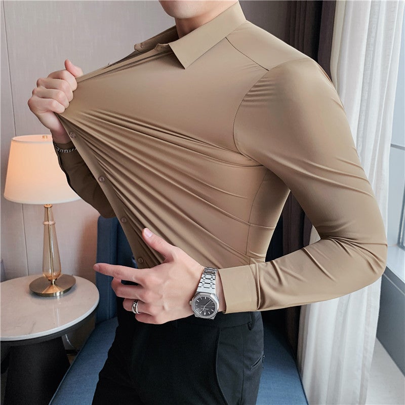 No-iron trace-free stretch bamboo fiber men's shirt long-sleeved new solid color business professional overalls work shirt JT-2128-15 38 - Image 3