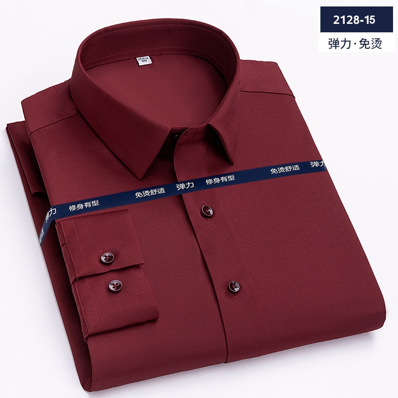 No-iron trace-free stretch bamboo fiber men's shirt long-sleeved new solid color business professional overalls work shirt JT-2128-15 38 - Image 1