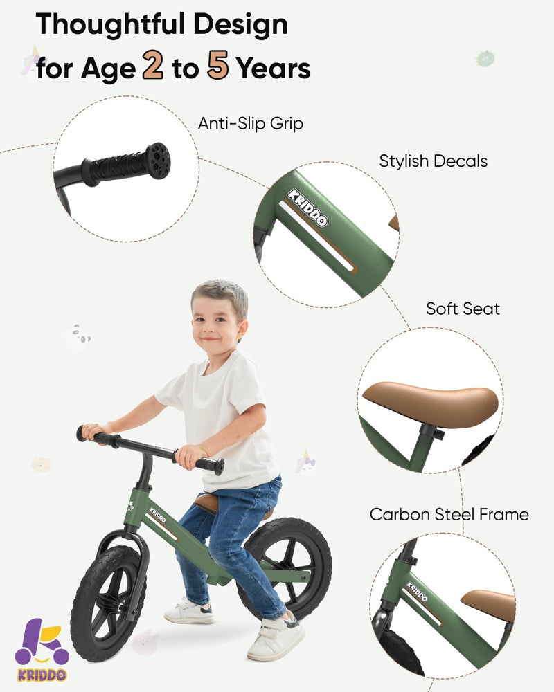 KRIDDO Toddler Balance Bike 2 Year Old, Kids Balance Bike for 2-5 Years Old, Dual Bearing for Smoother Riding, Adorable Plate, Adjustable Seat and Handlebar, Toddler Bike Gifts Age 2-3, Green - Image 4
