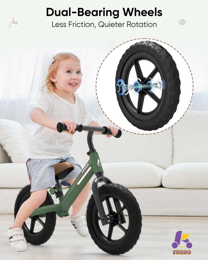 KRIDDO Toddler Balance Bike 2 Year Old, Kids Balance Bike for 2-5 Years Old, Dual Bearing for Smoother Riding, Adorable Plate, Adjustable Seat and Handlebar, Toddler Bike Gifts Age 2-3, Green - Image 2