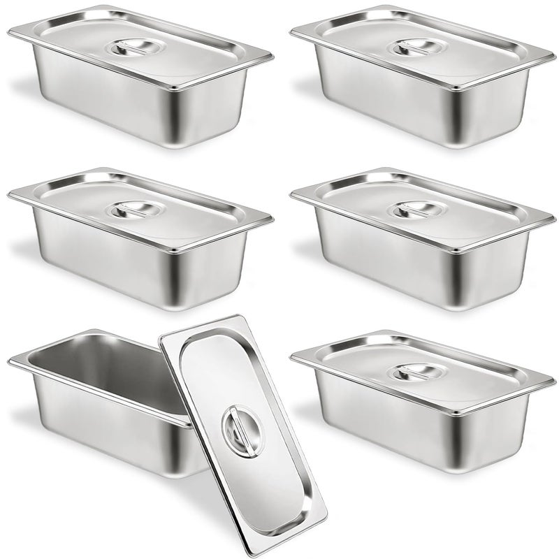 TSUBOR 6 Set Stainless Steel Hotel Pans 13 Size 4 Inch Deep With Lids AntiJam Chafing Steam Table Pans Catering Food Storage Metal Pan