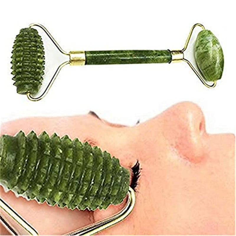 Emerald Facial Roller Massager AntiWrinkle and Relieve Edema Facial ridged Roller Natural Xiuyan Jade rejuvenates The Skin Green