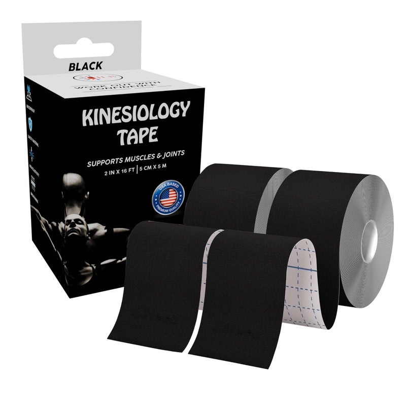 JLB Kinesiology Tape â€“ 2 Rolls (16ft Each) â€“ Strong Adhesion, Waterproof & Sweatproof â€“ Latex-Free Sports Tape for Pain Relief, Muscle Support & Recovery â€“ Physical Therapy & Athletic Tape (Black) - Image 1