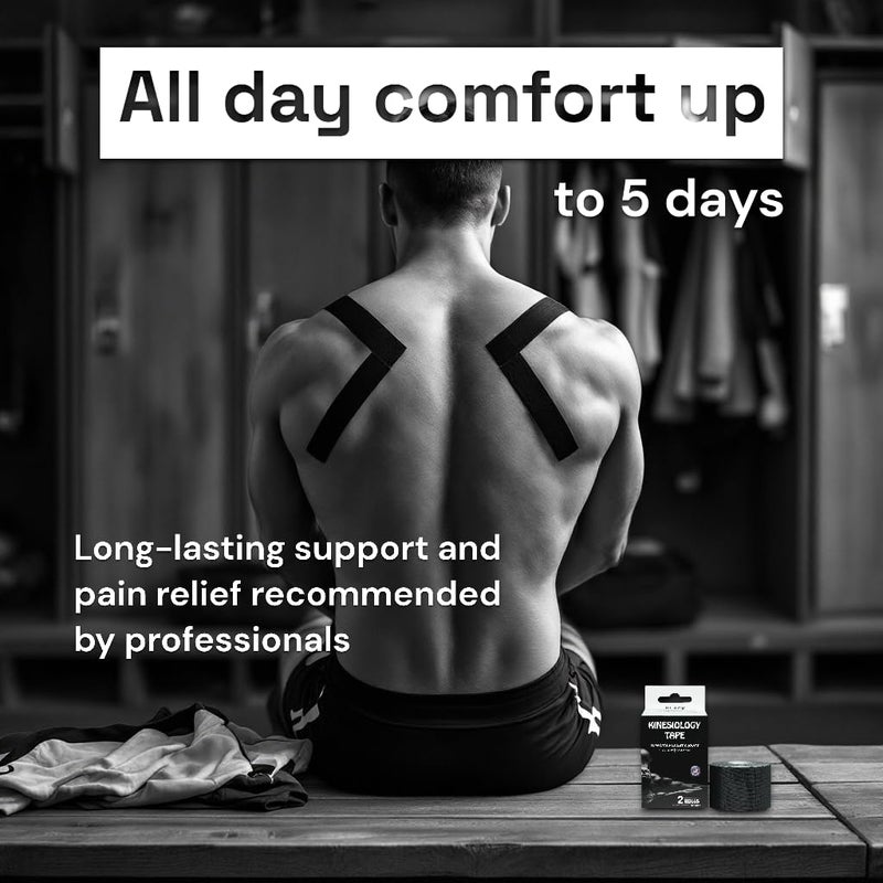 JLB Kinesiology Tape â€“ 2 Rolls (16ft Each) â€“ Strong Adhesion, Waterproof & Sweatproof â€“ Latex-Free Sports Tape for Pain Relief, Muscle Support & Recovery â€“ Physical Therapy & Athletic Tape (Black) - Image 3