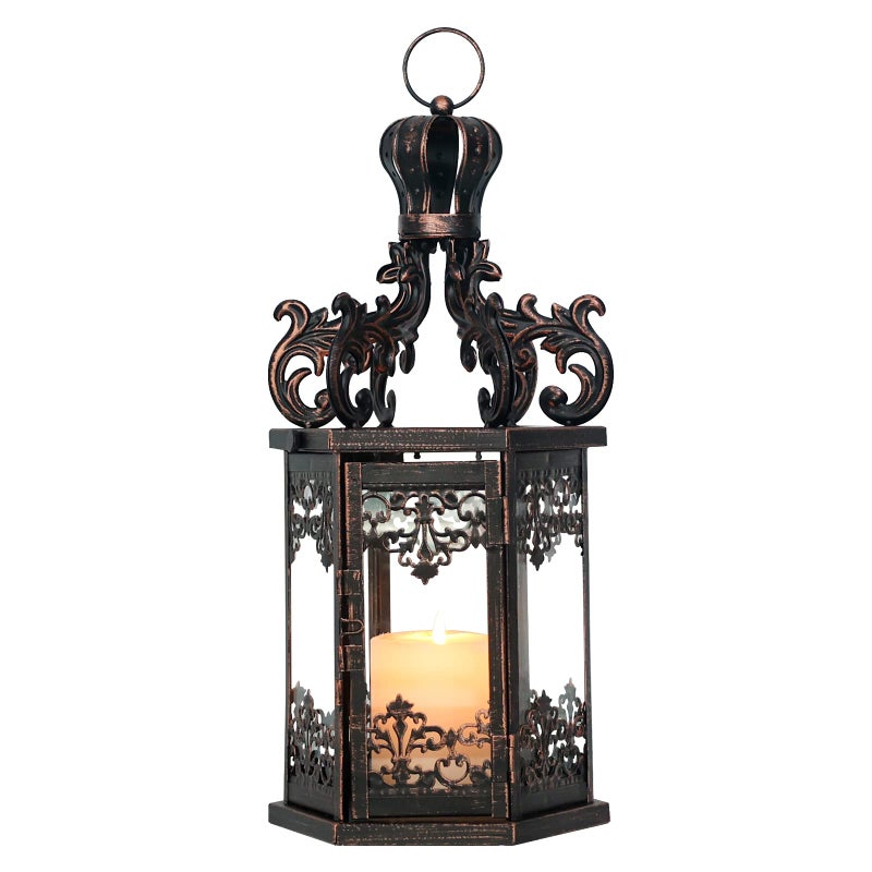 NEEDOMO Large Lanterns Decorative Outdoor 177 Black Lanterns Decor Indoor with Tempered Clear Glass Vintage Metal Hanging Candle Holder for Patio Front Porch Table Wedding Shelf